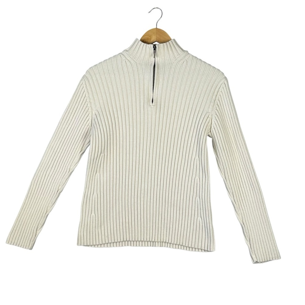 Lauren Ralph Lauren Sweater Womens XL White 1/4 Zip Long Sleeve Preppy